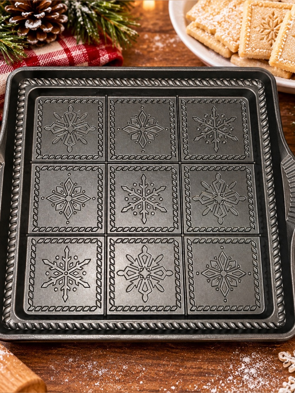 NORDIC WARE SQUARE SHORTBREAD BAKING PAN 9-1/4" SNOWFLAKE LIGHTLY USED
